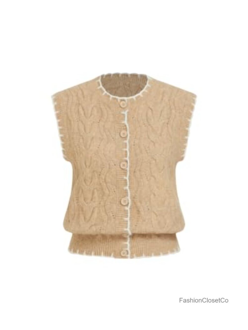 Women's Cable Knit Sweater Vest Button Front Cropped Cardigan Sleeveless Crew